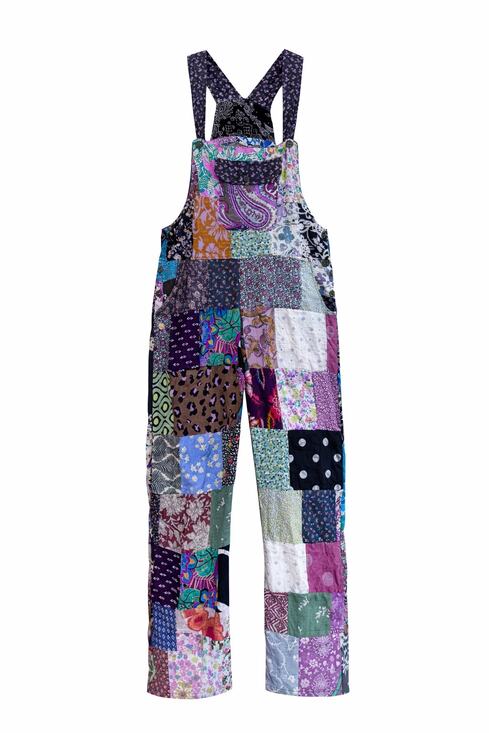 Unbranded Pants - Patchwork Overalls Boho Wide Leg Jumpsuit Festival Western Cottagecore S/M